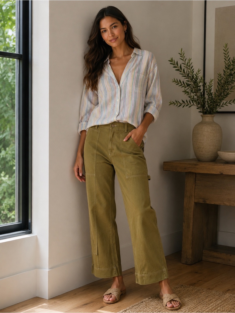 Old Navy Flared Utility Jeans in Olive